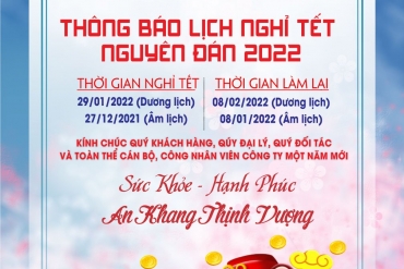 THÔNG BÁO LỊCH NGHỈ TẾT NGUYÊN ĐÁN 2022